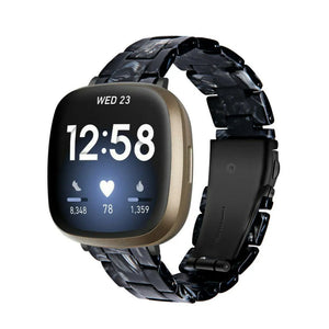 Metal Resin Strap, black/white, on a watch, 3/4 rear view