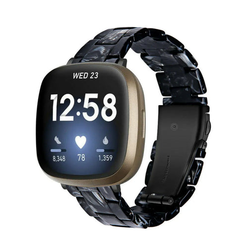 Metal Resin Strap, black/white, on a watch, 3/4 rear view