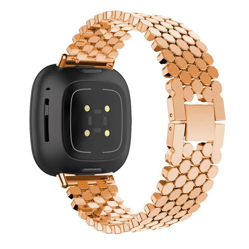 Steel Strap Hexagons, rose gold, on a watch, 3/4 rear view