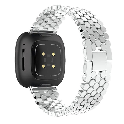 Steel Strap Hexagons, silver, on a watch, 3/4 rear view