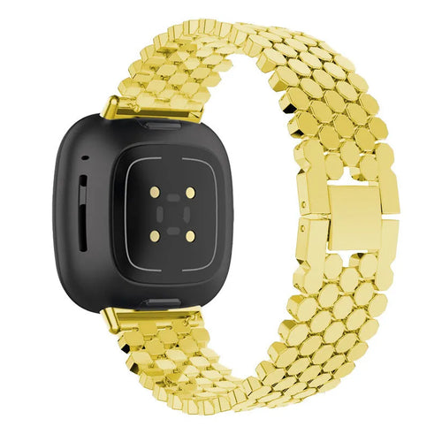Steel Strap Hexagons, gold, on a watch, 3/4 rear view
