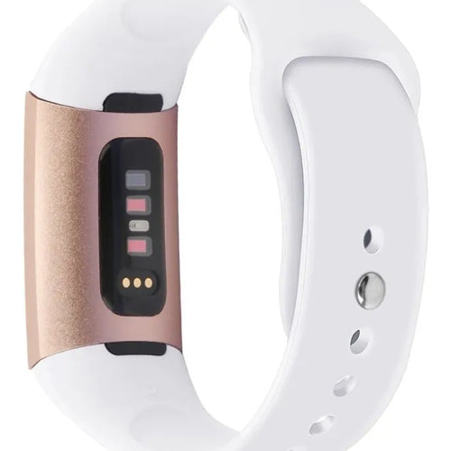 Silicone Sport Strap, white, on a watch, 3/4 rear view