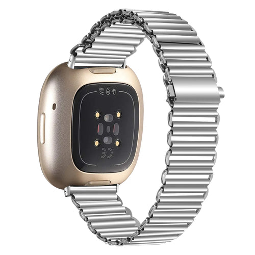 Steel Loop Strap, silver, on a watch, 3/4 rear view