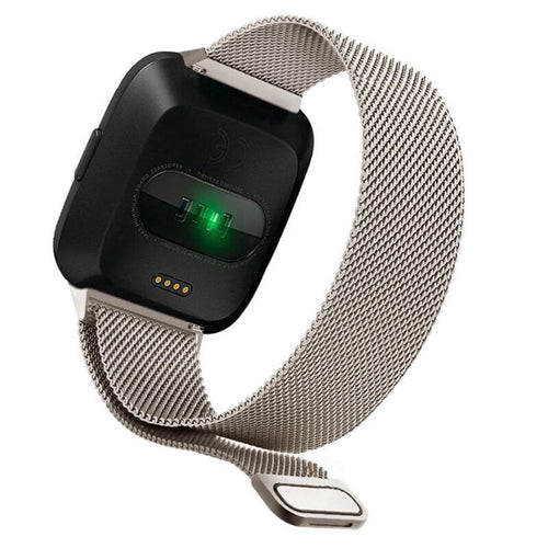 Milanese Strap, starlight, on a watch, 3/4 rear view