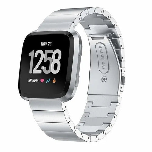 Metal Strap, silver, on a watch, 3/4 rear view