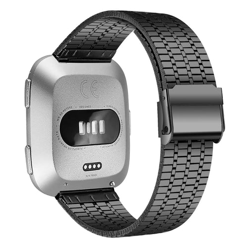 Fine Steel Strap, black, on a watch, 3/4 rear view