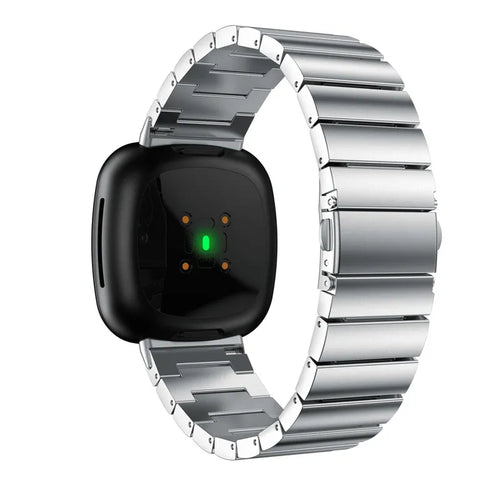 Metal Strap, silver, on a watch, 3/4 rear view