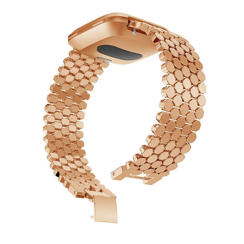 Steel Strap Hexagons, rose gold, on a watch, 3/4 rear view