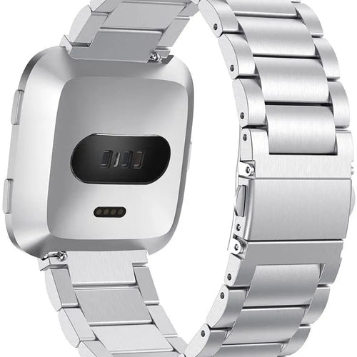 Steel Strap, silver, on a watch, 3/4 rear view