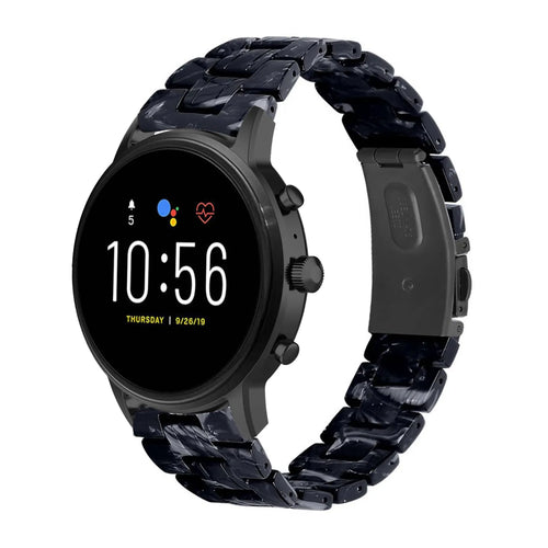 Metal Resin Strap, black/white, on a watch, 3/4 rear view