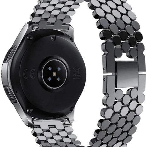 Steel Strap Hexagons, black, on a watch, 3/4 rear view