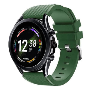 Twill Silicone Strap, army green, on a watch, 3/4 rear view