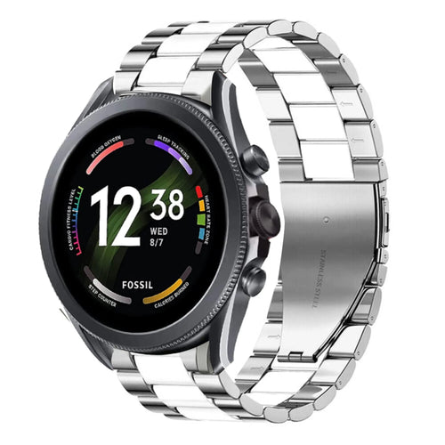 Steel Strap, silver/white, on a watch, 3/4 rear view
