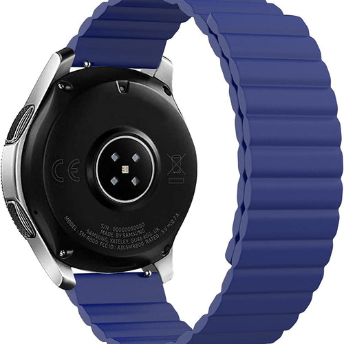 Magnetic Silicone Strap, blue, on a watch, 3/4 rear view