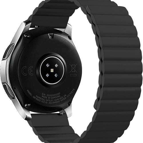 Magnetic Silicone Strap, black, on a watch, 3/4 rear view