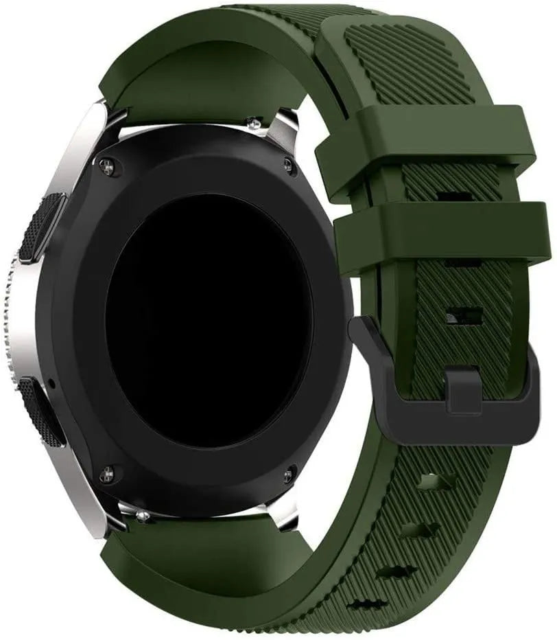 Twill Silicone Strap, army green, on a watch, 3/4 rear view