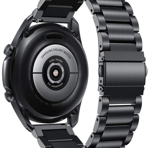 Steel Strap, black, on a watch, 3/4 rear view
