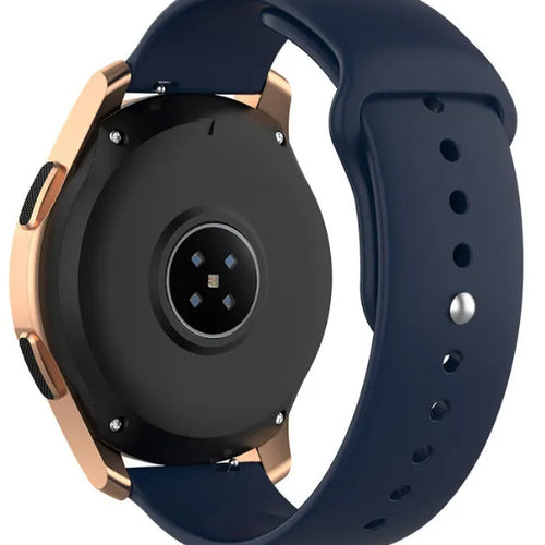 Silicone Sport Strap, dark blue, on a watch, 3/4 rear view
