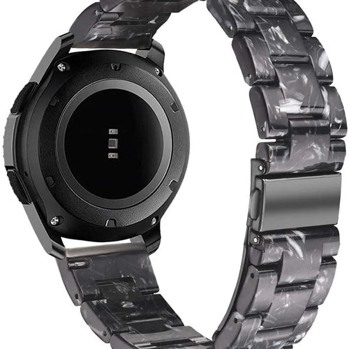 Metal Resin Strap, black/white, on a watch, 3/4 rear view