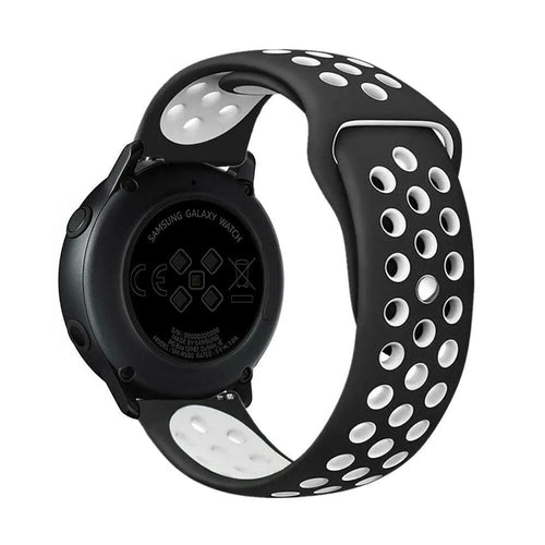 Silicone Sport Strap, black/white, on a watch, 3/4 rear view