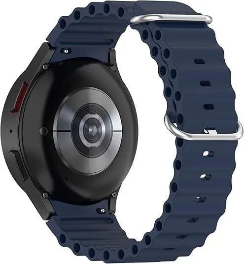Silicone Ocean Strap, dark blue, on a watch, 3/4 rear view