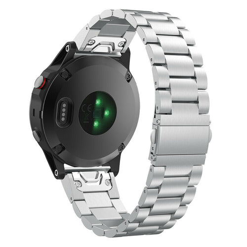Steel Strap, silver, on a watch, 3/4 rear view