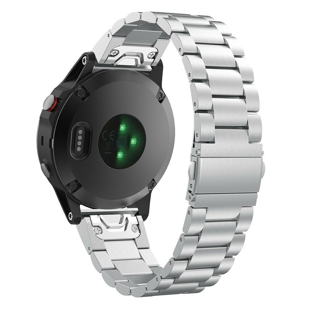 Steel Strap, silver, on a watch, 3/4 rear view