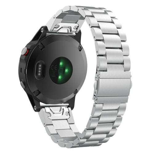 Steel Strap, silver, on a watch, 3/4 rear view