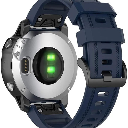 Silicone Strap, dark blue, on a watch, 3/4 rear view