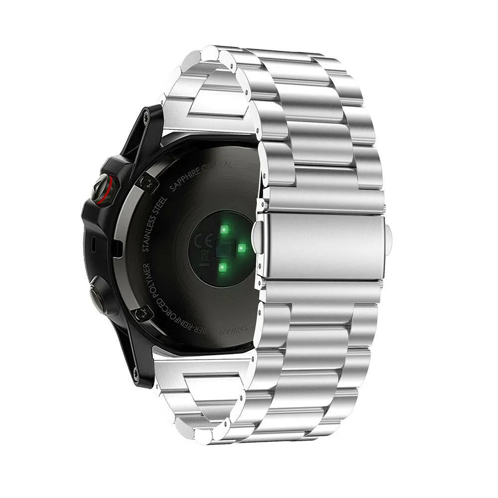 Steel Strap, silver, on a watch, 3/4 rear view
