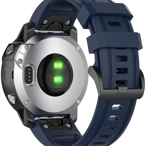 Silicone Strap, dark blue, on a watch, 3/4 rear view