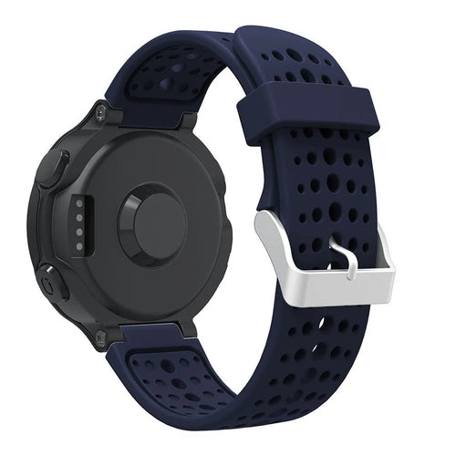 Silicone Strap, dark blue, on a watch, 3/4 rear view