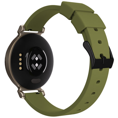 Luxury Silicone Strap, green, on a watch, 3/4 rear view