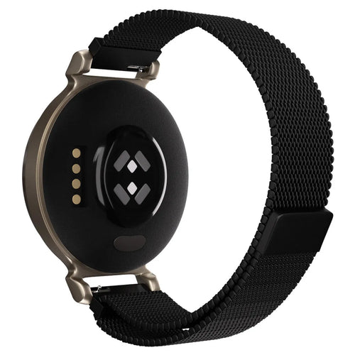 Milanese Strap, black, on a watch, 3/4 rear view