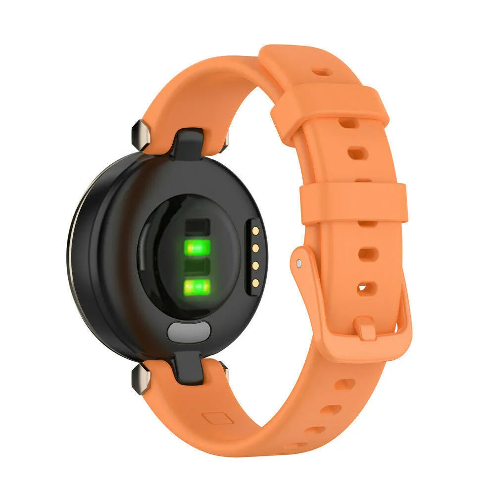 Silicone Strap, orange, on a watch, 3/4 rear view