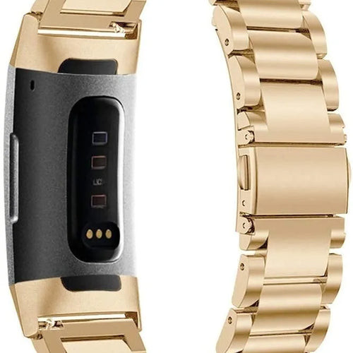 Steel Strap, gold, on a watch, 3/4 rear view