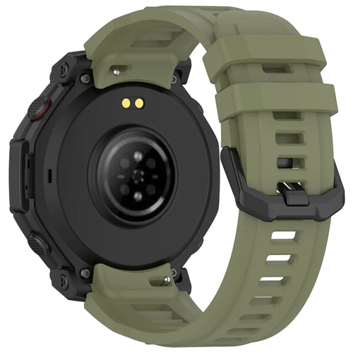 Silicone Strap, dark green, on a watch, 3/4 rear view