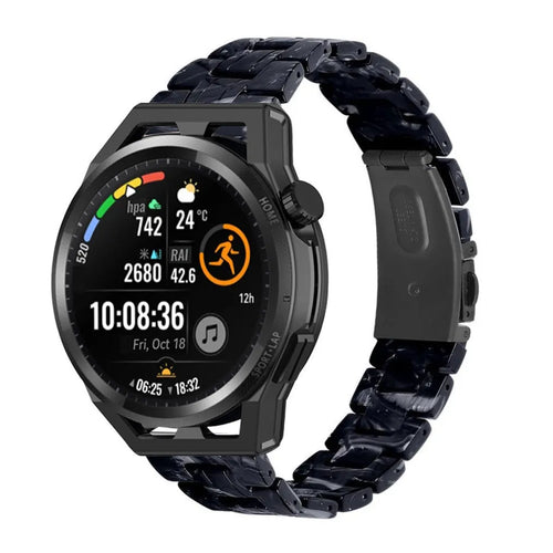 Metal Resin Strap, black/white, on a watch, 3/4 rear view
