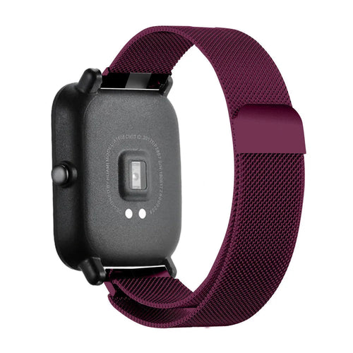 Milanese Strap, purple, on a watch, 3/4 rear view
