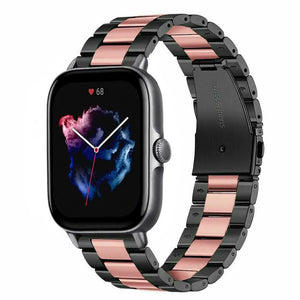 Steel Strap, black/pink, on a watch, 3/4 rear view