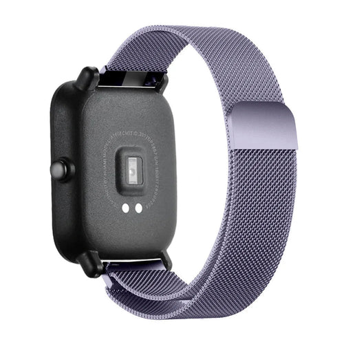 Milanese Strap, light purple, on a watch, 3/4 rear view