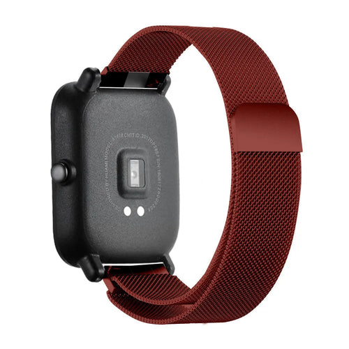 Milanese Strap, red, on a watch, 3/4 rear view