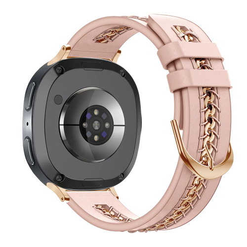 Leather Strap 'Chains', pink, on a watch, 3/4 rear view