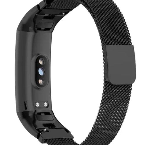Milanese Strap, black, on a watch, 3/4 rear view