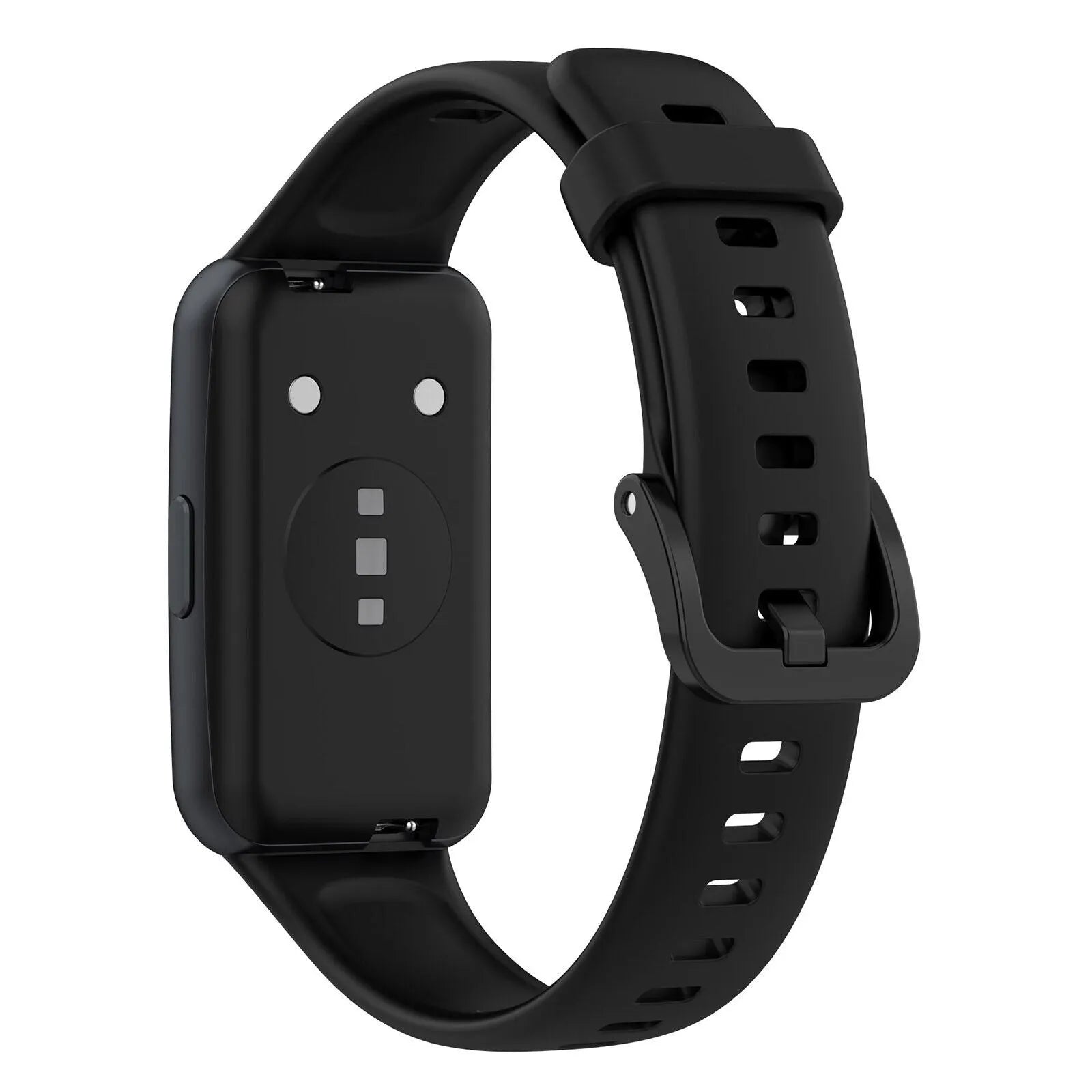 Silicone Strap, black, on a watch, 3/4 rear view