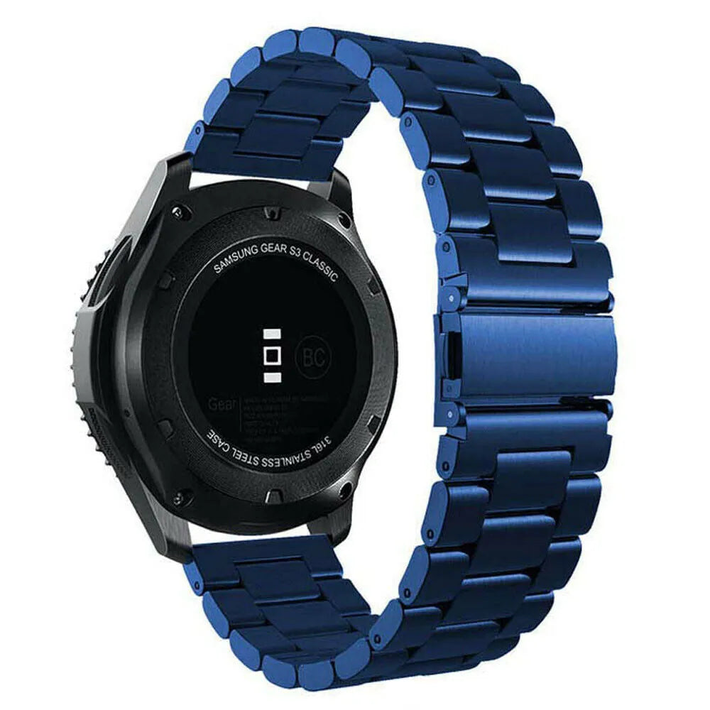 Steel Strap, blue, on a watch, 3/4 rear view