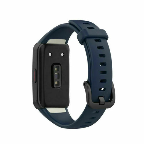 Silicone Strap, dark blue, on a watch, 3/4 rear view