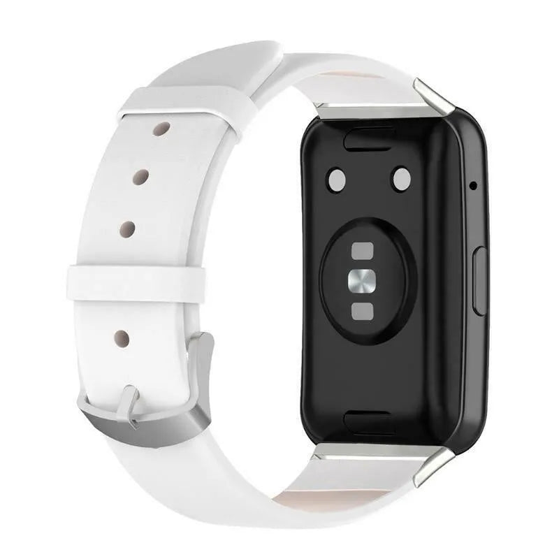 Leather Strap, white, on a watch, 3/4 rear view