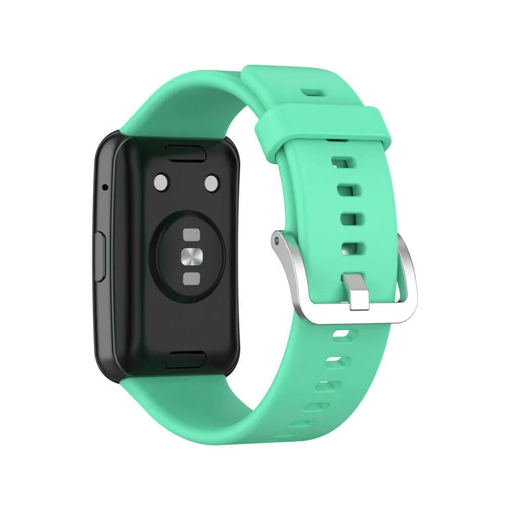 Silicone Strap, aqua, on a watch, 3/4 rear view