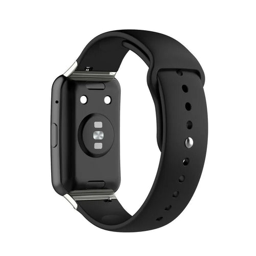 Silicone Sport Strap, black, on a watch, 3/4 rear view